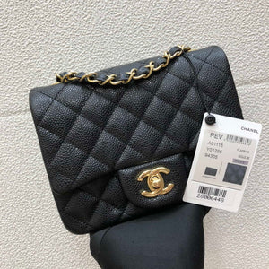 Chanel A35200 Mini Flap Bag 17cm Grained Calfskin Black Gold - Default Title - View 1