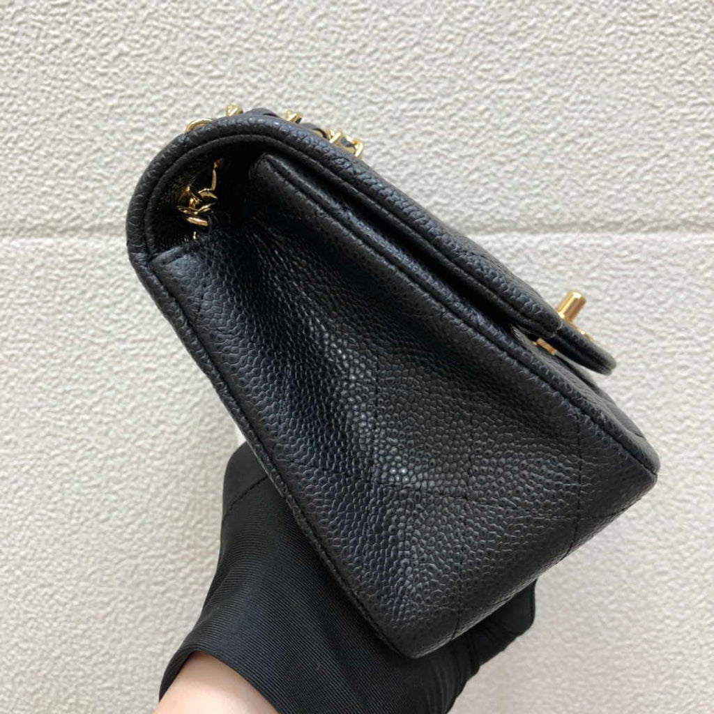 Chanel A35200 Mini Flap Bag 17cm Grained Calfskin Black Gold