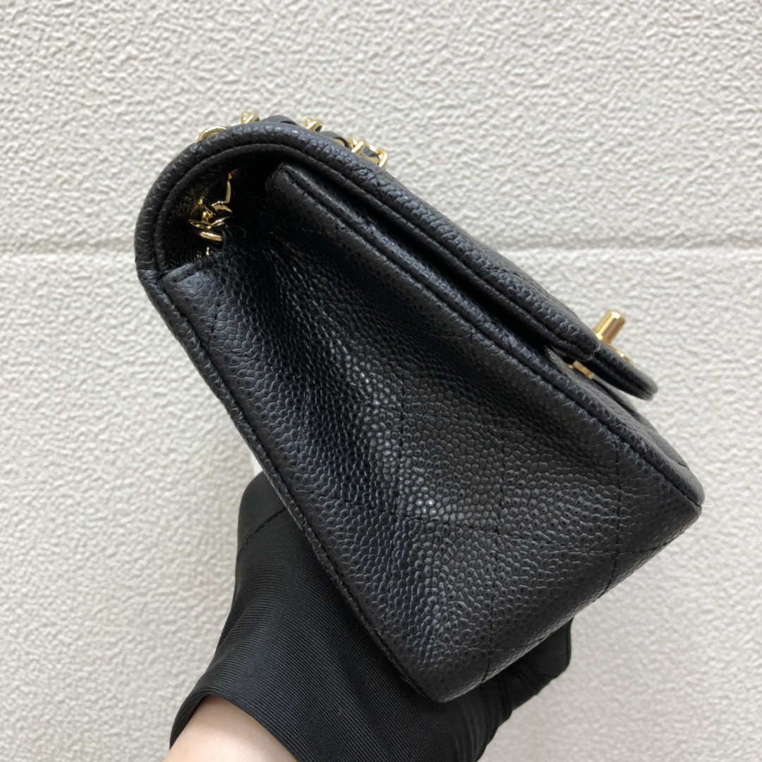 Chanel A35200 Mini Flap Bag 17cm Grained Calfskin Black Gold