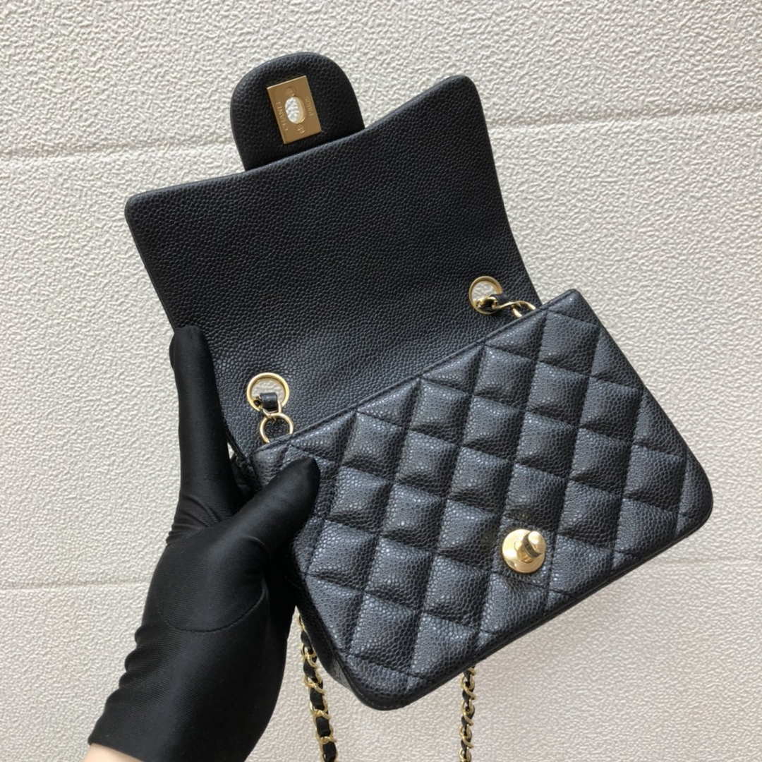 Chanel A35200 Mini Flap Bag 17cm Grained Calfskin Black Gold - Default Title - View 7
