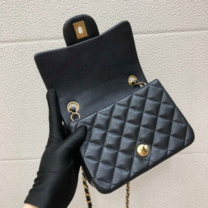 Chanel A35200 Mini Flap Bag 17cm Grained Calfskin Black Gold - Default Title - View 7