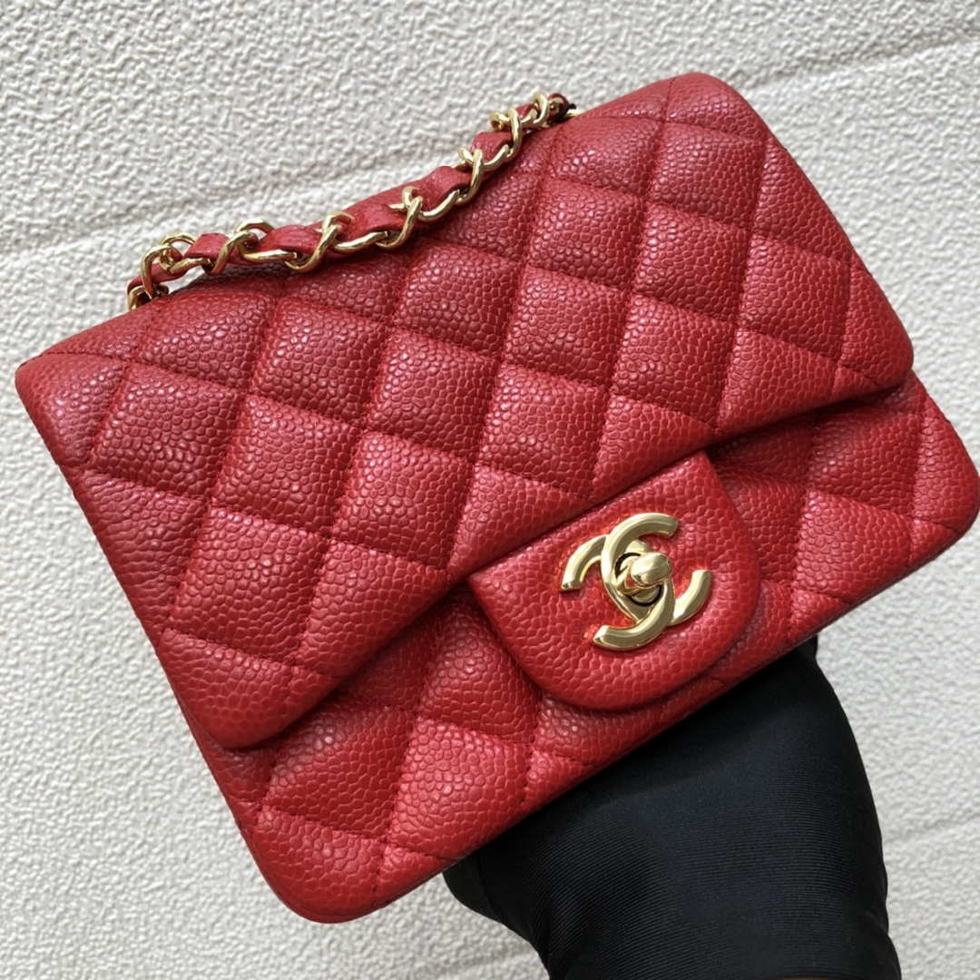 Chanel A35200 Mini Flap Bag 17cm Grained Calfskin Red Gold - Default Title - View 2