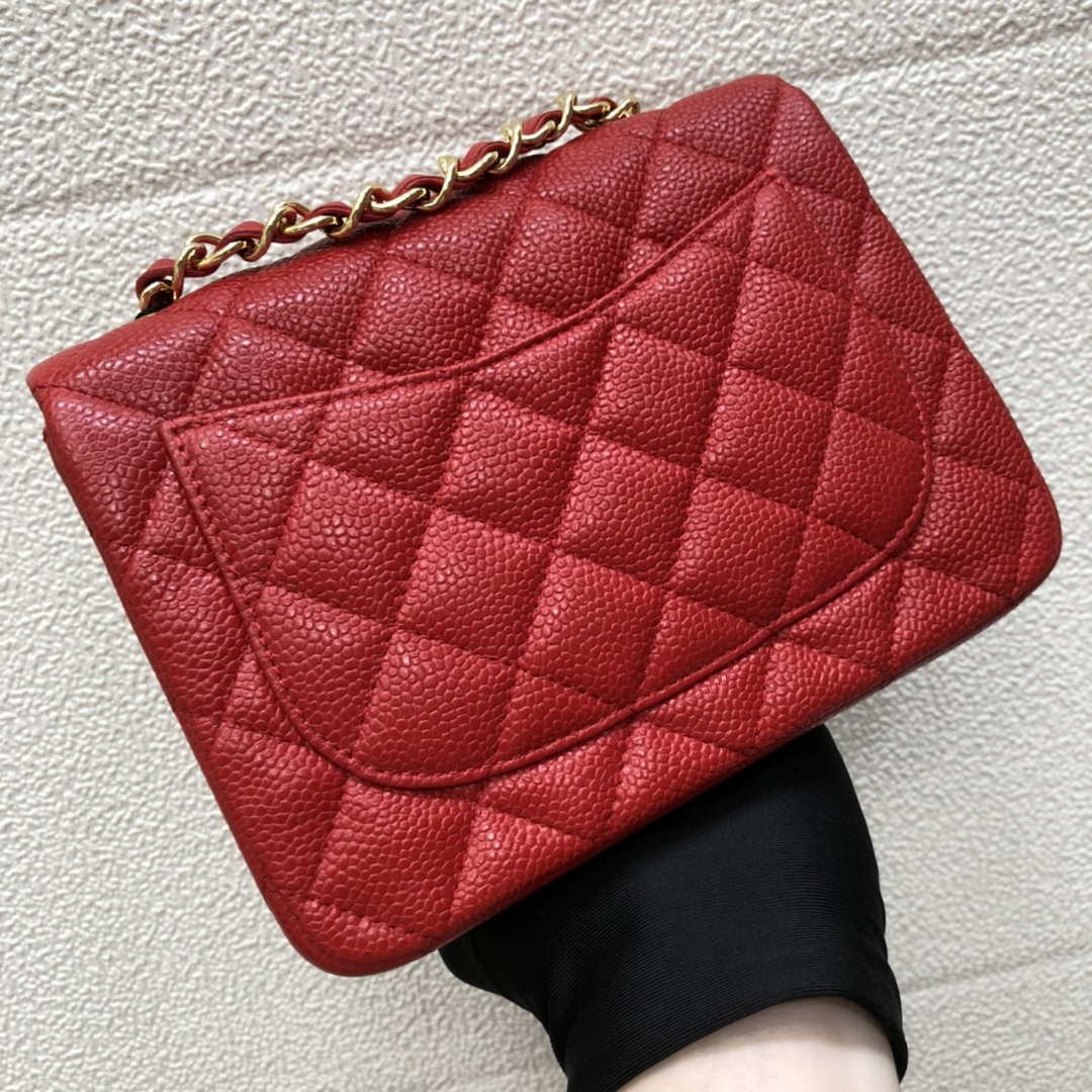 Chanel A35200 Mini Flap Bag 17cm Grained Calfskin Red Gold - Default Title - View 3