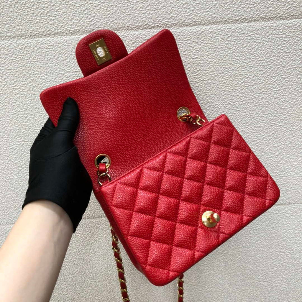 Chanel A35200 Mini Flap Bag 17cm Grained Calfskin Red Gold