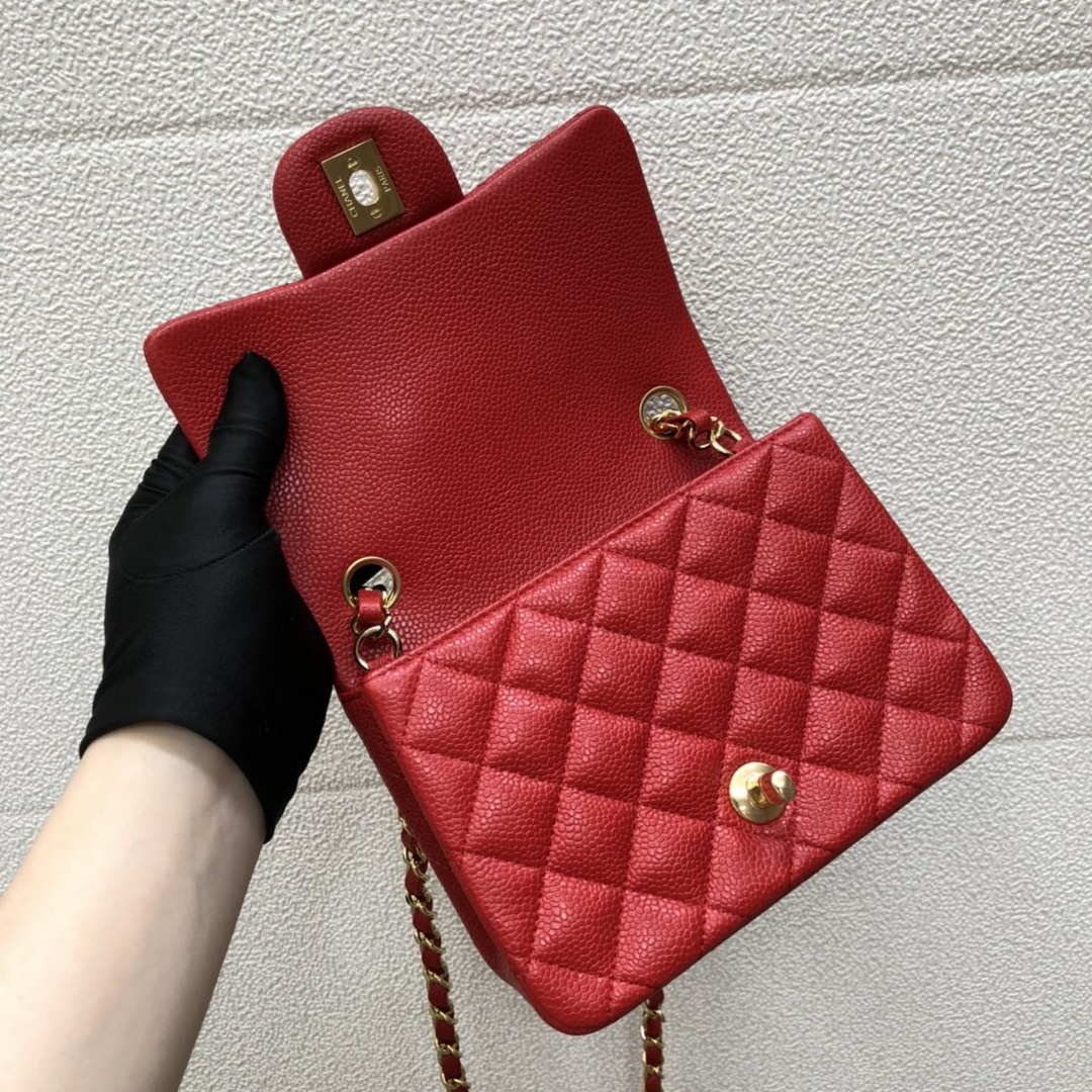 Chanel A35200 Mini Flap Bag 17cm Grained Calfskin Red Gold - Default Title - View 6