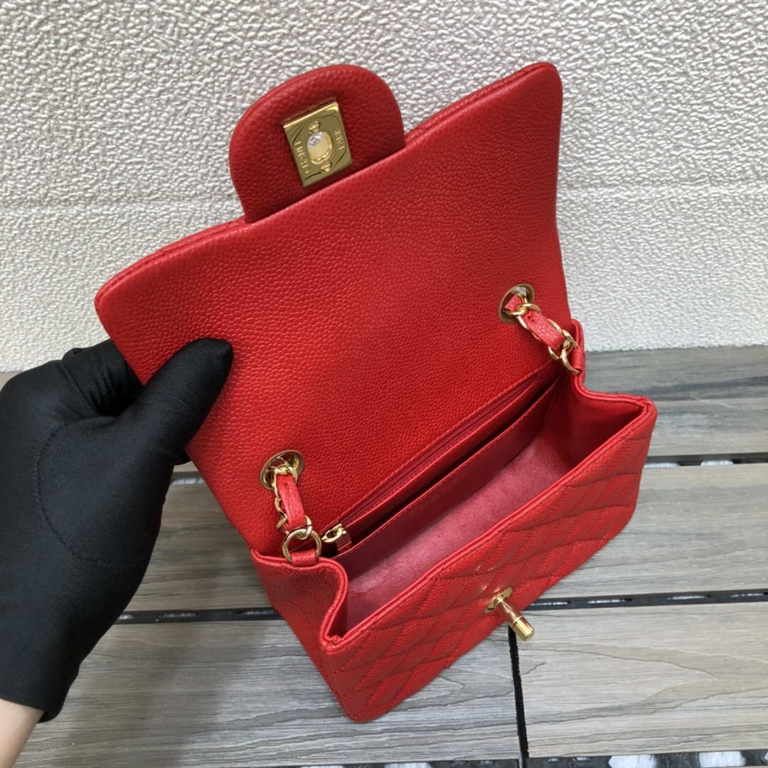 Chanel A35200 Mini Flap Bag 17cm Grained Calfskin Red Gold - Default Title - View 8