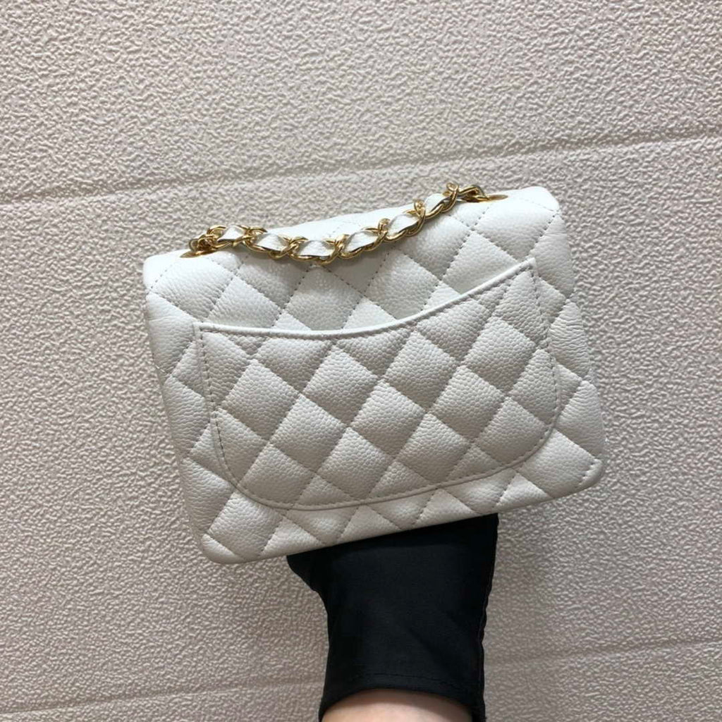 Chanel A35200 Mini Flap Bag 17cm Grained Calfskin Whiet Gold
