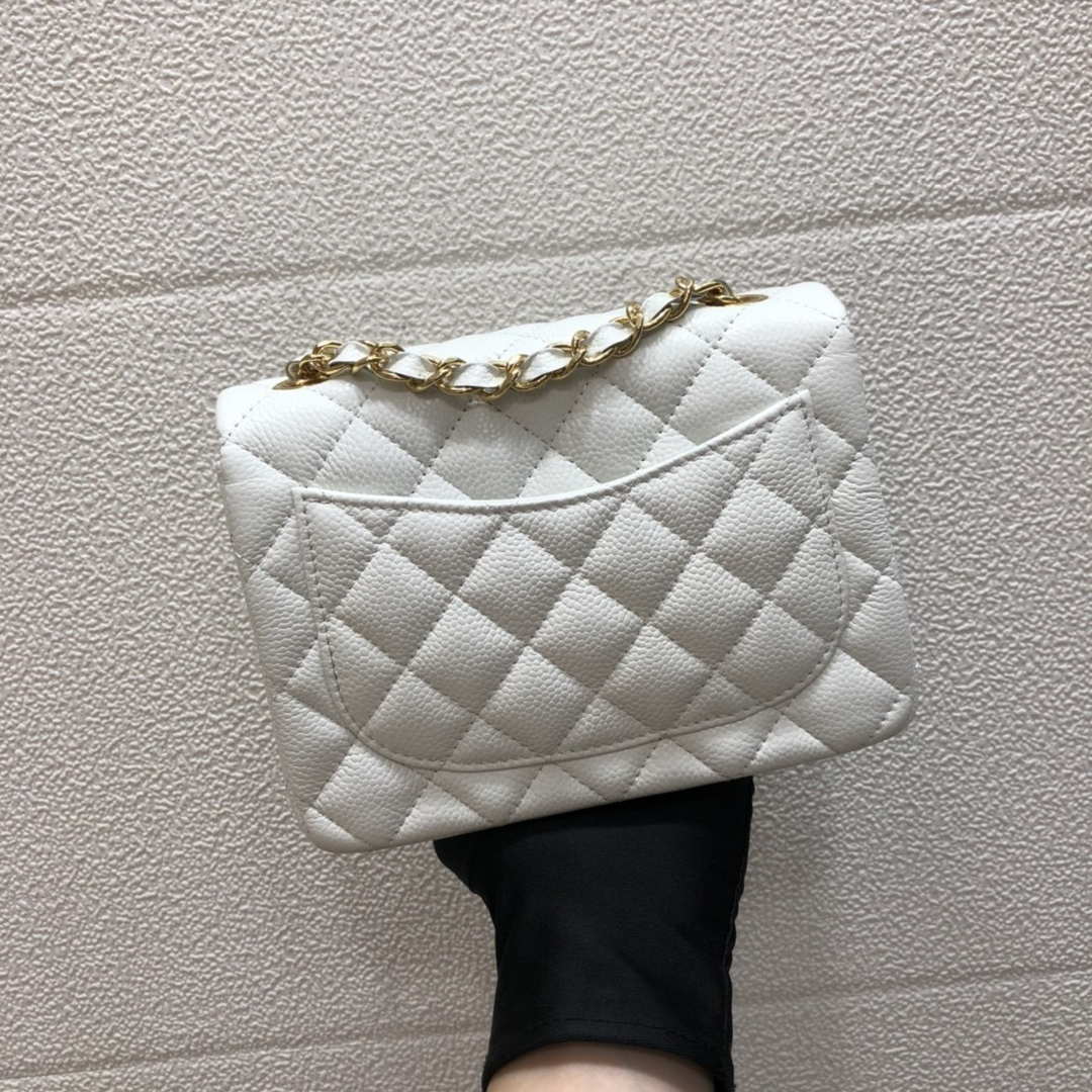 Chanel A35200 Mini Flap Bag 17cm Grained Calfskin Whiet Gold