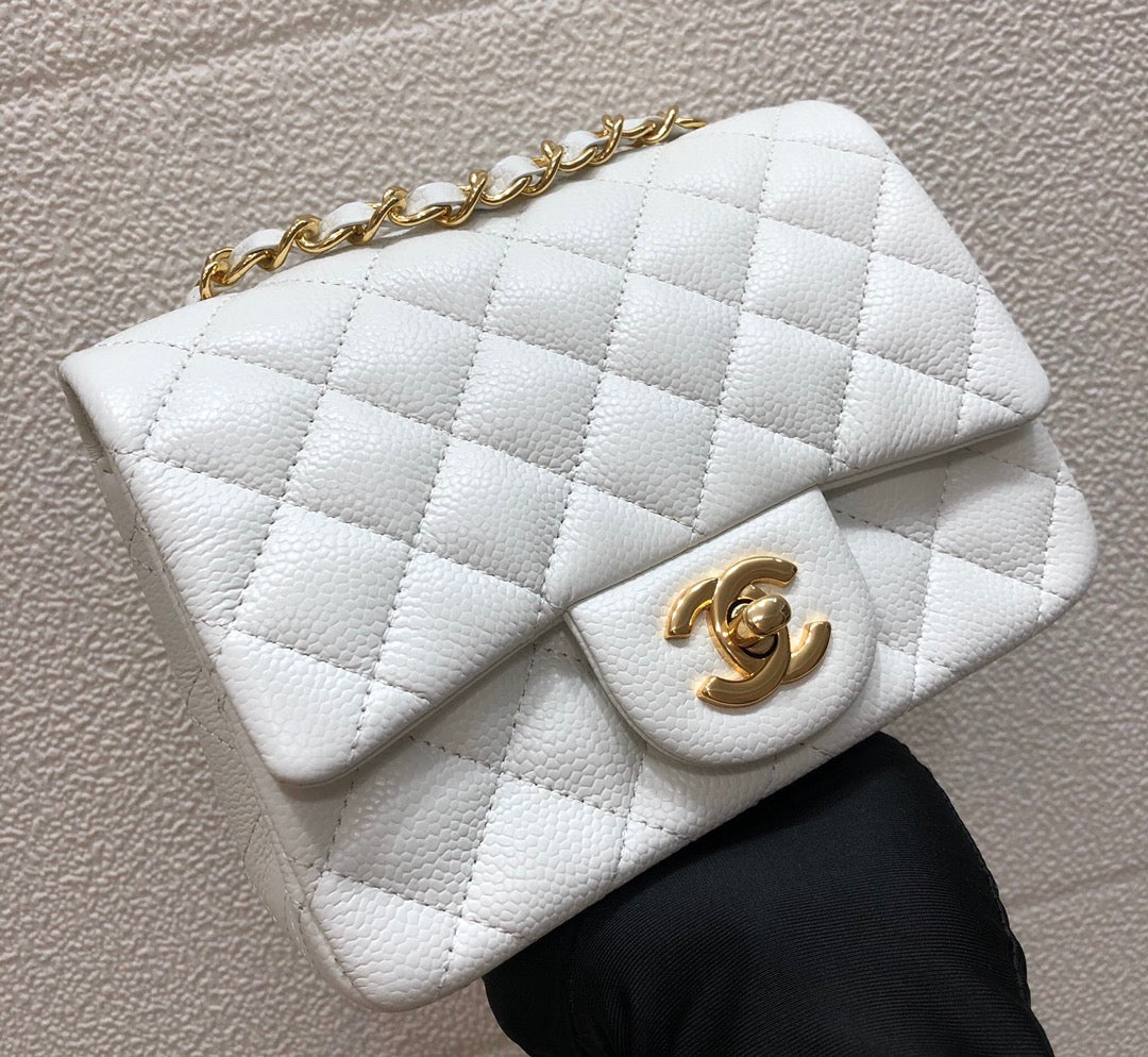 Chanel A35200 Mini Flap Bag 17cm Grained Calfskin Whiet Gold - Default Title - View 3