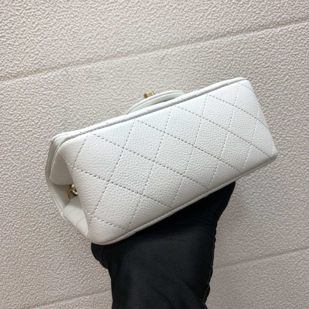 Chanel A35200 Mini Flap Bag 17cm Grained Calfskin Whiet Gold - Default Title - View 5