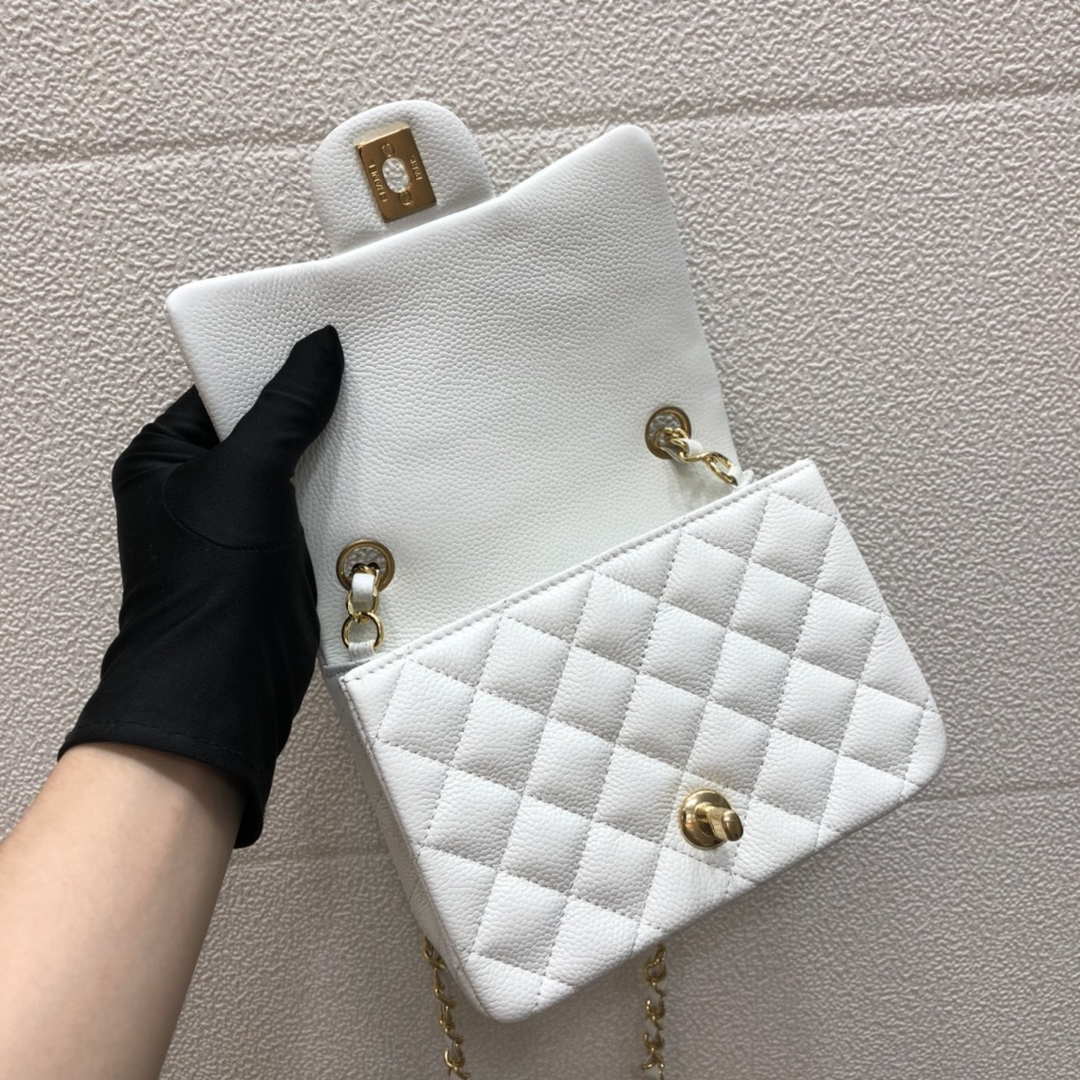Chanel A35200 Mini Flap Bag 17cm Grained Calfskin Whiet Gold