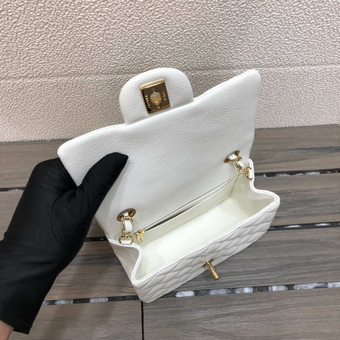 Chanel A35200 Mini Flap Bag 17cm Grained Calfskin Whiet Gold
