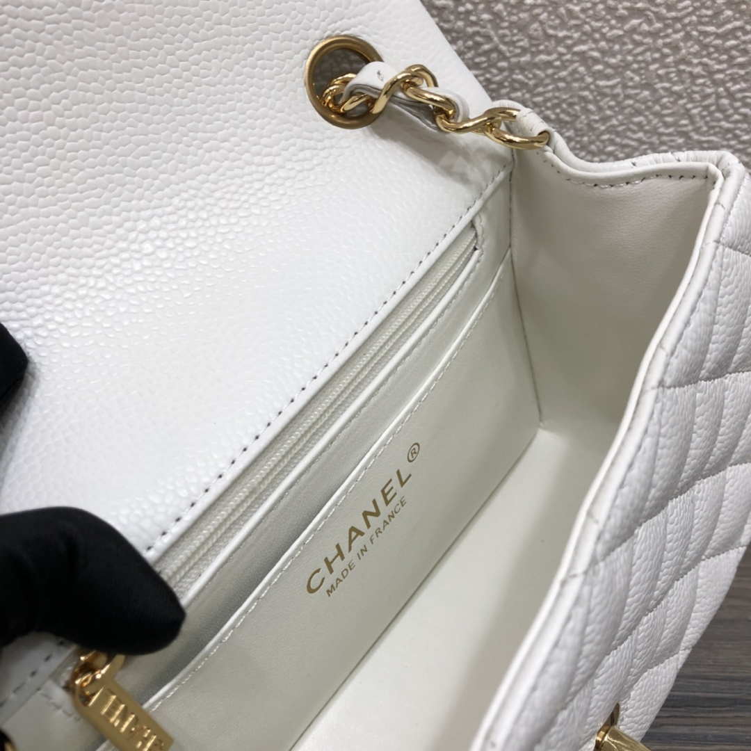 Chanel A35200 Mini Flap Bag 17cm Grained Calfskin Whiet Gold - Default Title - View 9
