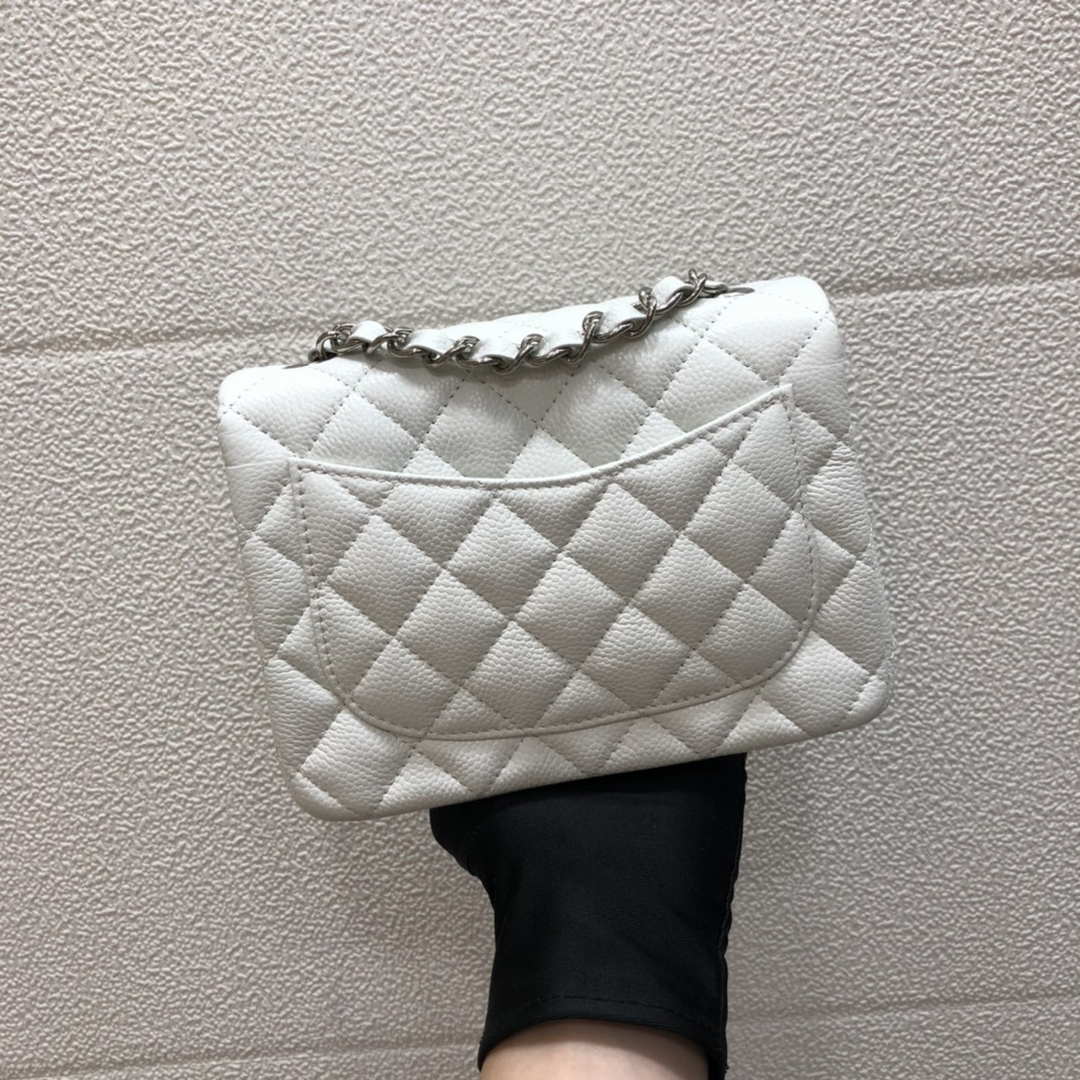 Chanel A35200 Mini Flap Bag 17cm Grained Calfskin Whiet Silver