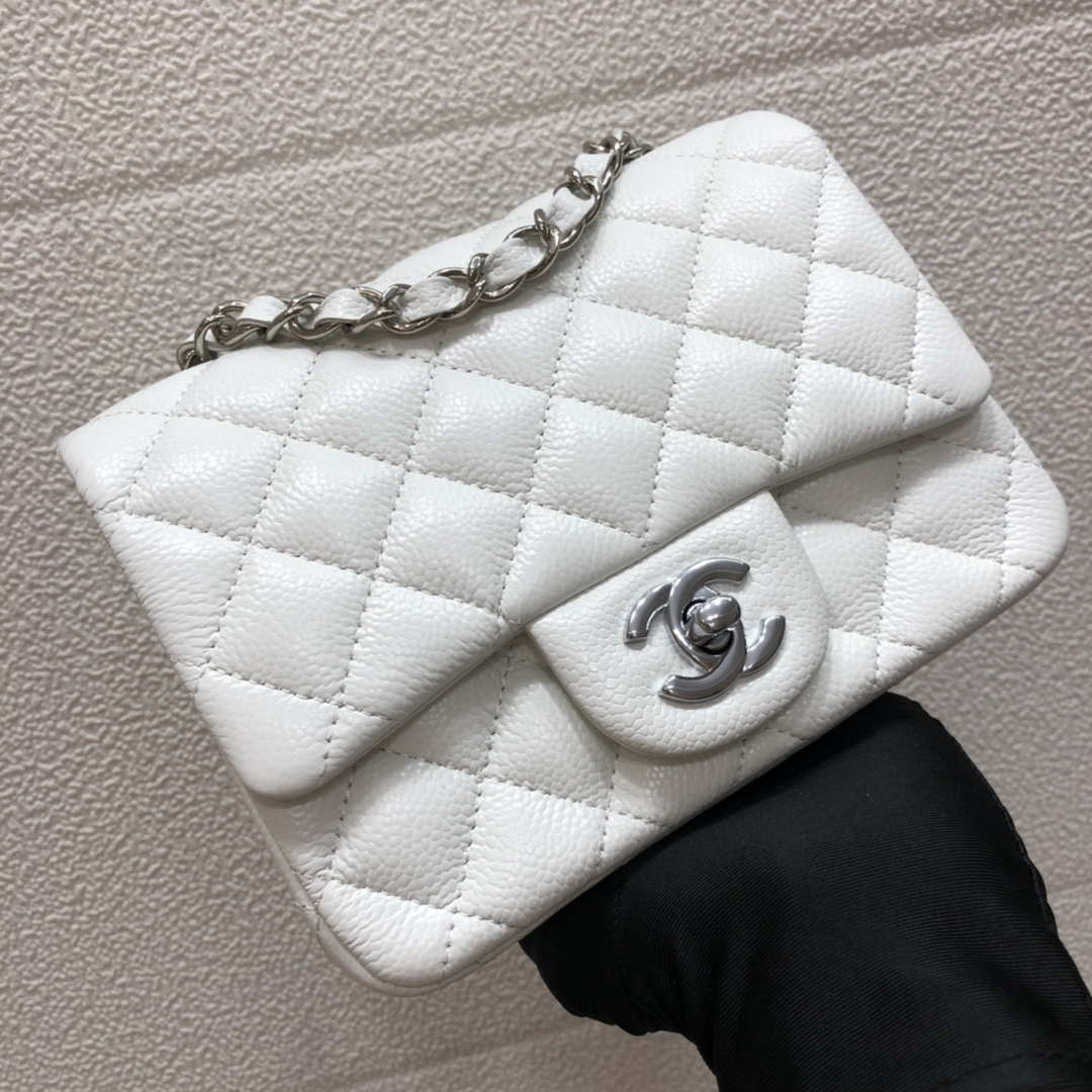 Chanel A35200 Mini Flap Bag 17cm Grained Calfskin Whiet Silver