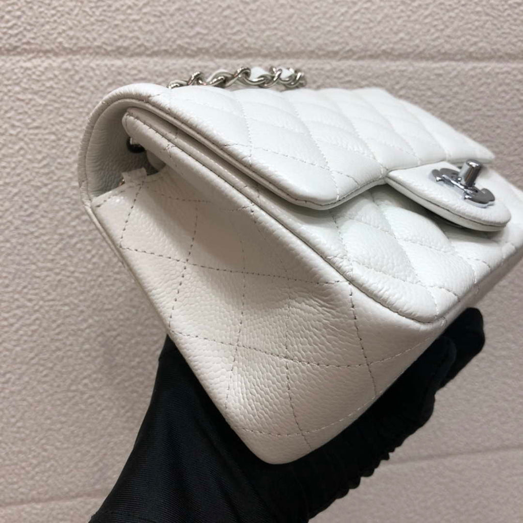 Chanel A35200 Mini Flap Bag 17cm Grained Calfskin Whiet Silver