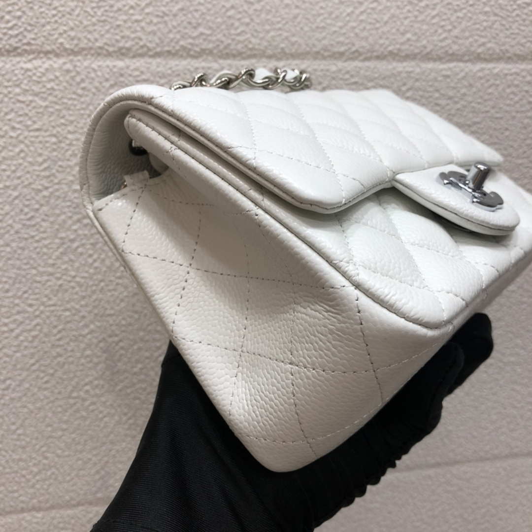 Chanel A35200 Mini Flap Bag 17cm Grained Calfskin Whiet Silver - Default Title - View 4