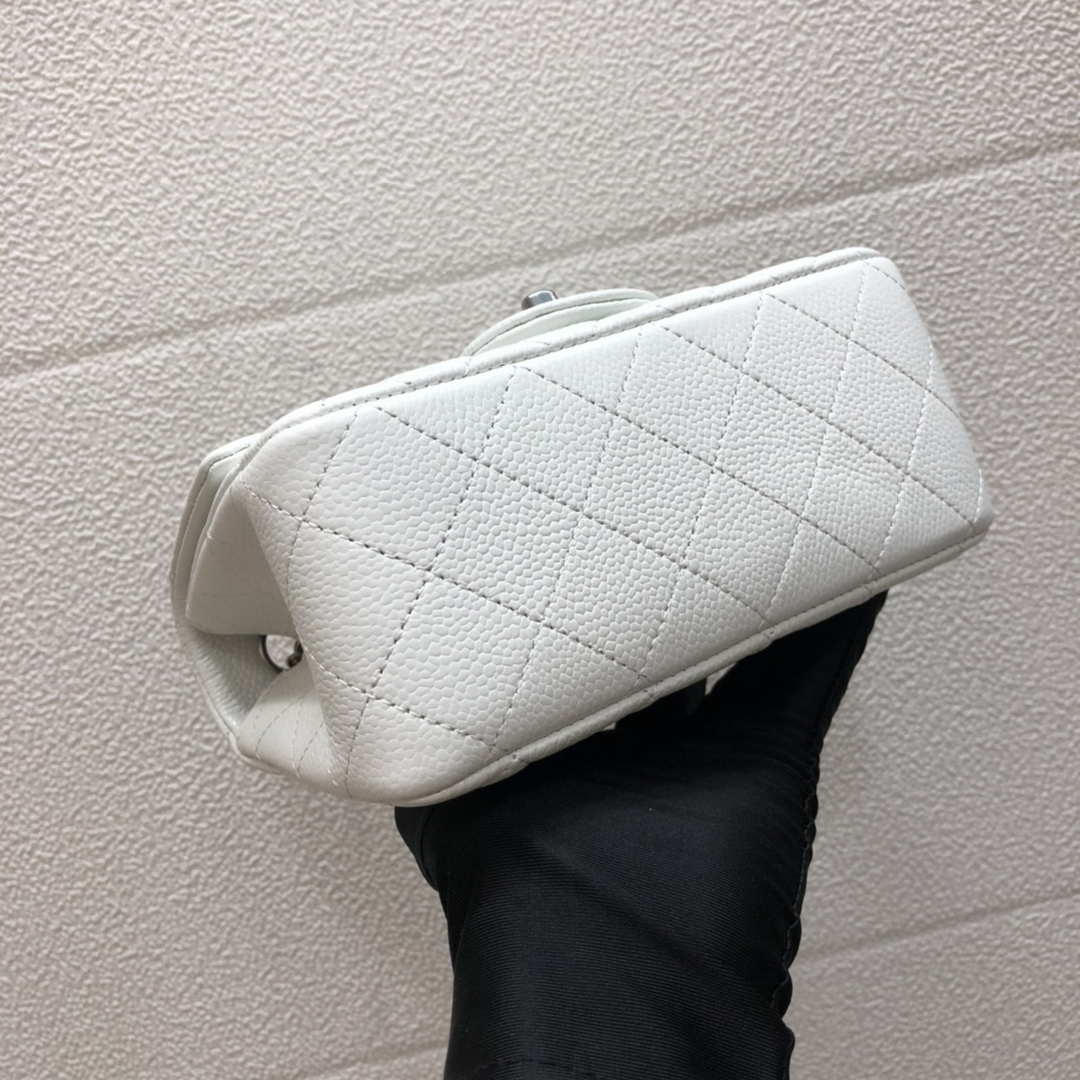 Chanel A35200 Mini Flap Bag 17cm Grained Calfskin Whiet Silver - Default Title - View 5