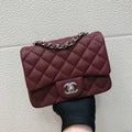 Chanel A35200 Mini Flap Bag 17cm Grained Calfskin Wine Red Silver - Default Title - View 1