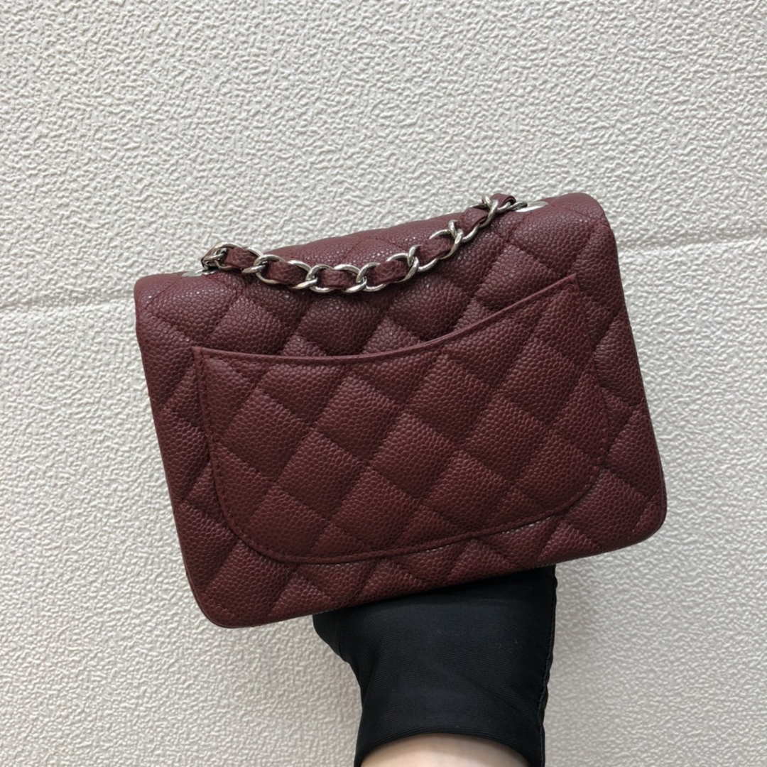 Chanel A35200 Mini Flap Bag 17cm Grained Calfskin Wine Red Silver - Default Title - View 2
