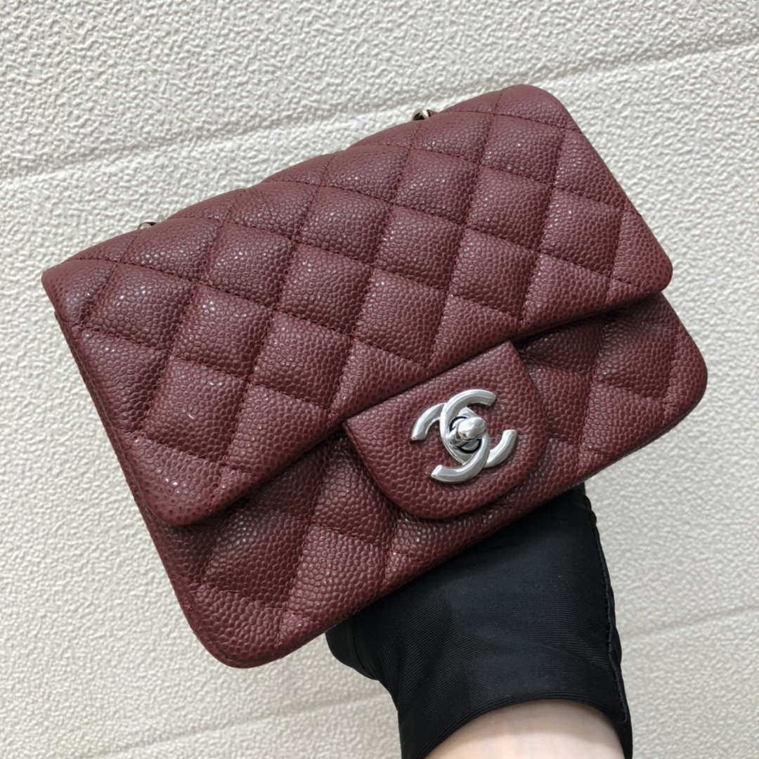 Chanel A35200 Mini Flap Bag 17cm Grained Calfskin Wine Red Silver - Default Title - View 3