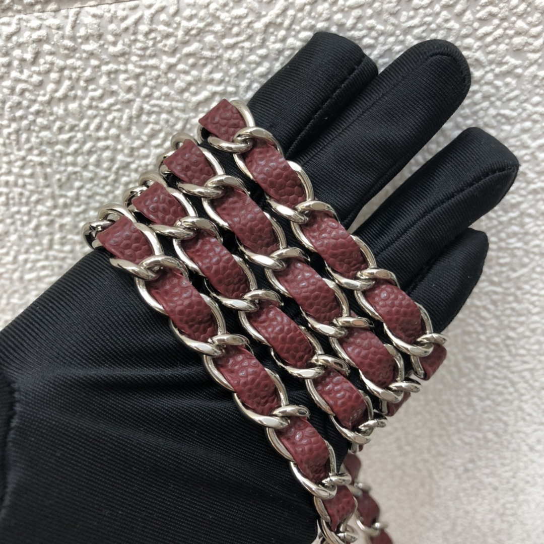 Chanel A35200 Mini Flap Bag 17cm Grained Calfskin Wine Red Silver - Default Title - View 6
