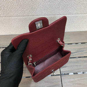 Chanel A35200 Mini Flap Bag 17cm Grained Calfskin Wine Red Silver - Default Title - View 9