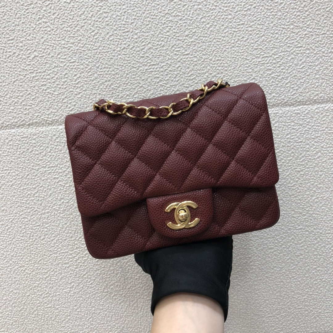 Chanel A35200 Mini Flap Bag 17cm Grained Calfskin Wine Red Gold - Default Title - View 1