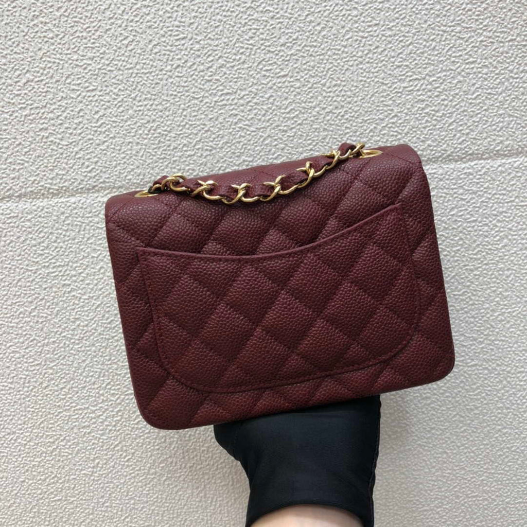 Chanel A35200 Mini Flap Bag 17cm Grained Calfskin Wine Red Gold