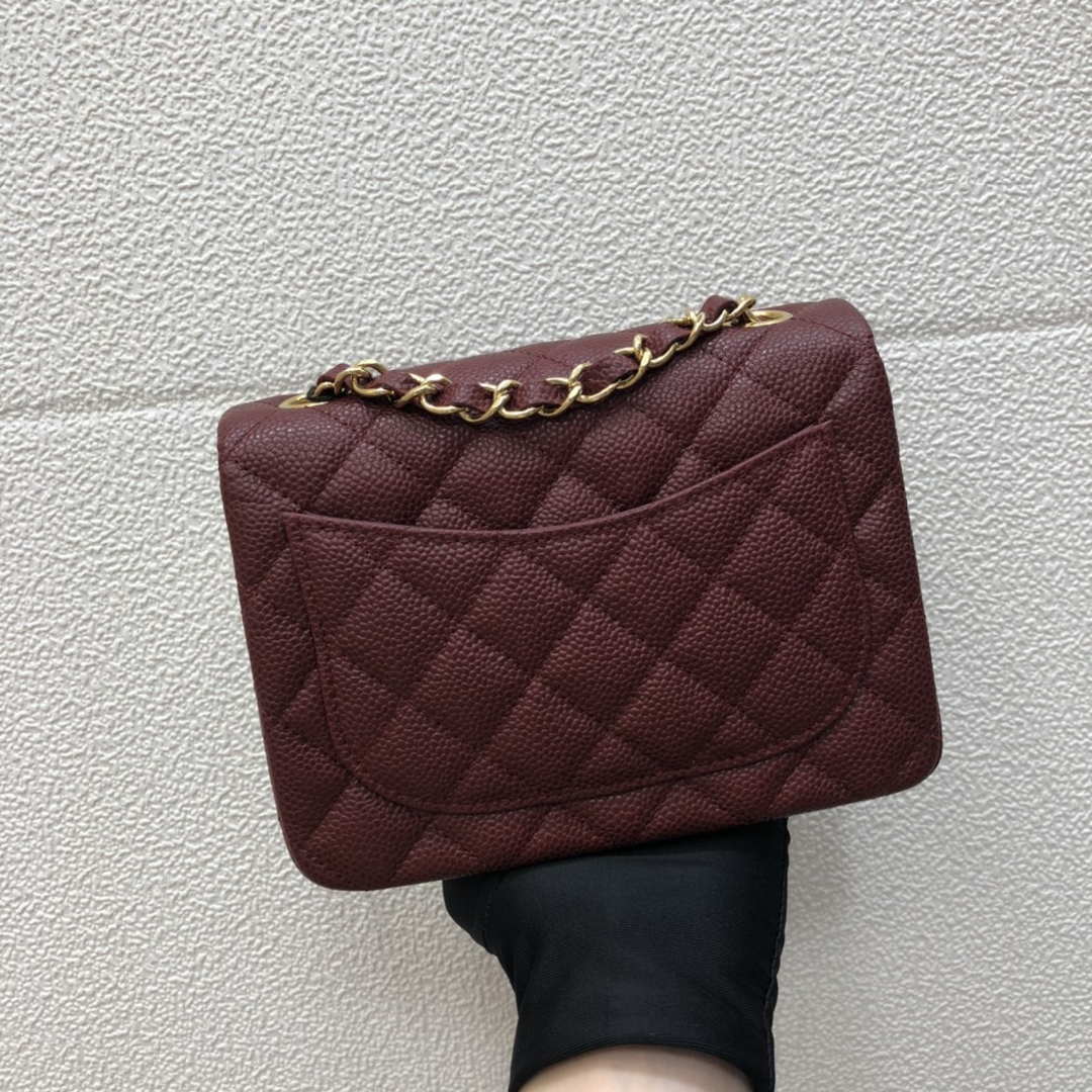 Chanel A35200 Mini Flap Bag 17cm Grained Calfskin Wine Red Gold