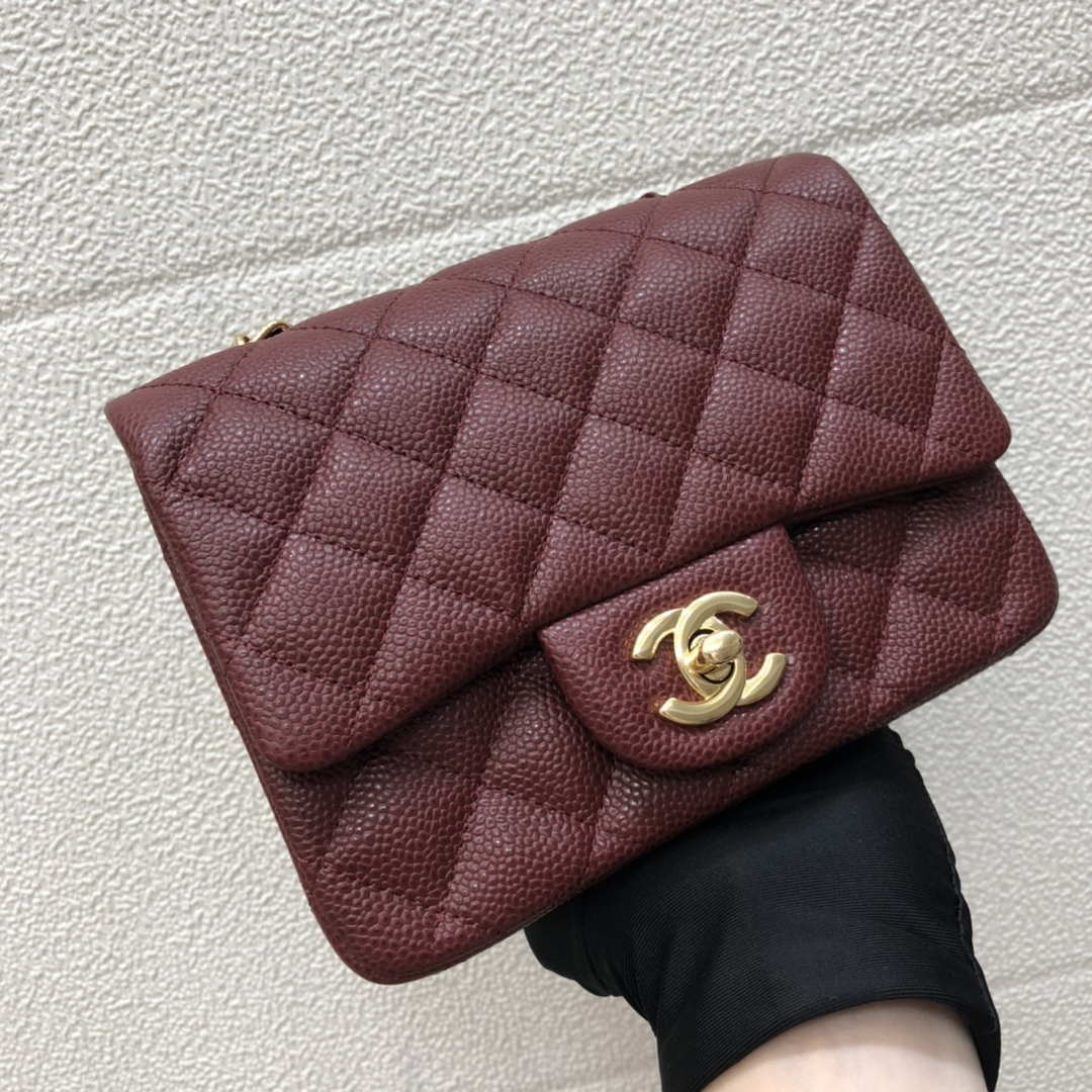 Chanel A35200 Mini Flap Bag 17cm Grained Calfskin Wine Red Gold