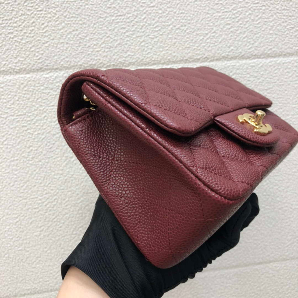 Chanel A35200 Mini Flap Bag 17cm Grained Calfskin Wine Red Gold