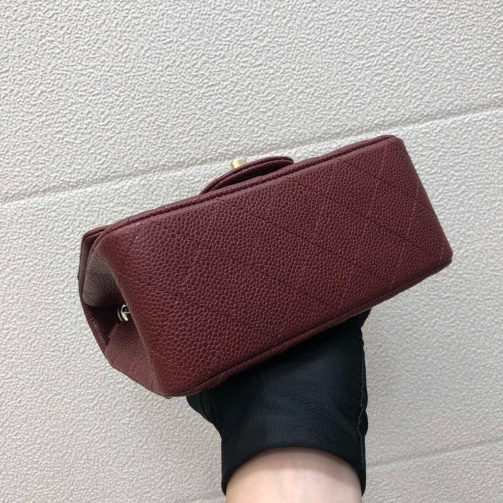 Chanel A35200 Mini Flap Bag 17cm Grained Calfskin Wine Red Gold