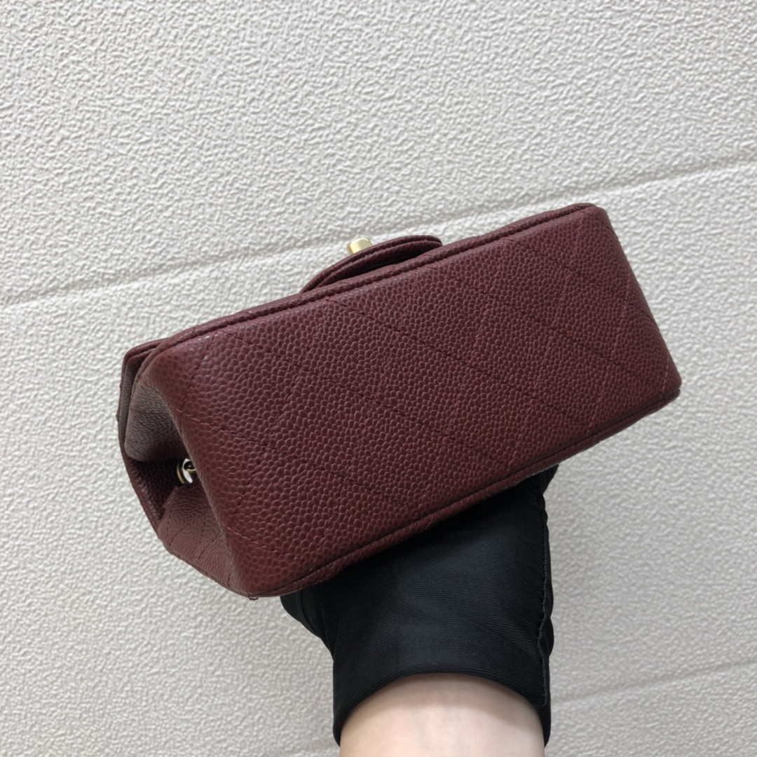 Chanel A35200 Mini Flap Bag 17cm Grained Calfskin Wine Red Gold