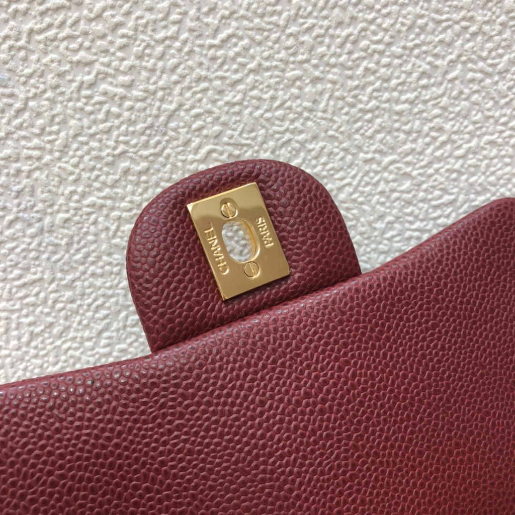 Chanel A35200 Mini Flap Bag 17cm Grained Calfskin Wine Red Gold