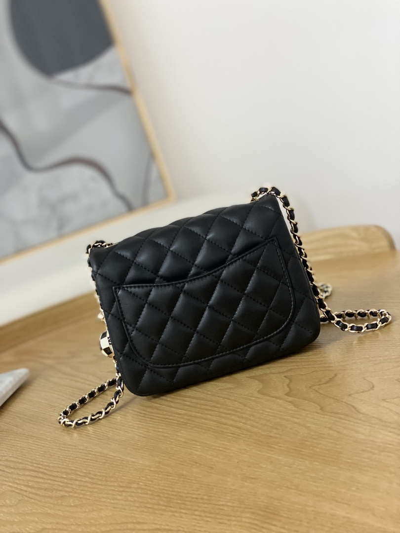 Chanel A35200 Mini Flap Bag 18cm Lambskin Black 1115 With Ball