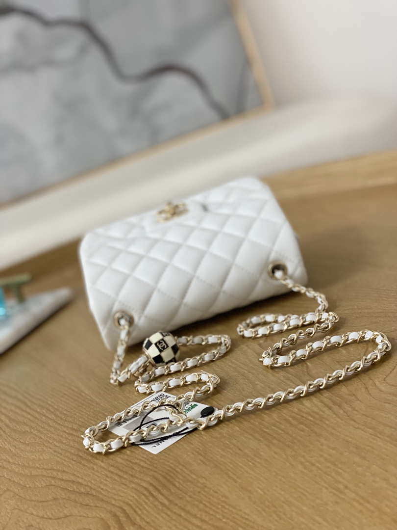 Chanel A35200 Mini Flap Bag 18cm Lambskin White 1115 With Ball - Default Title - View 5