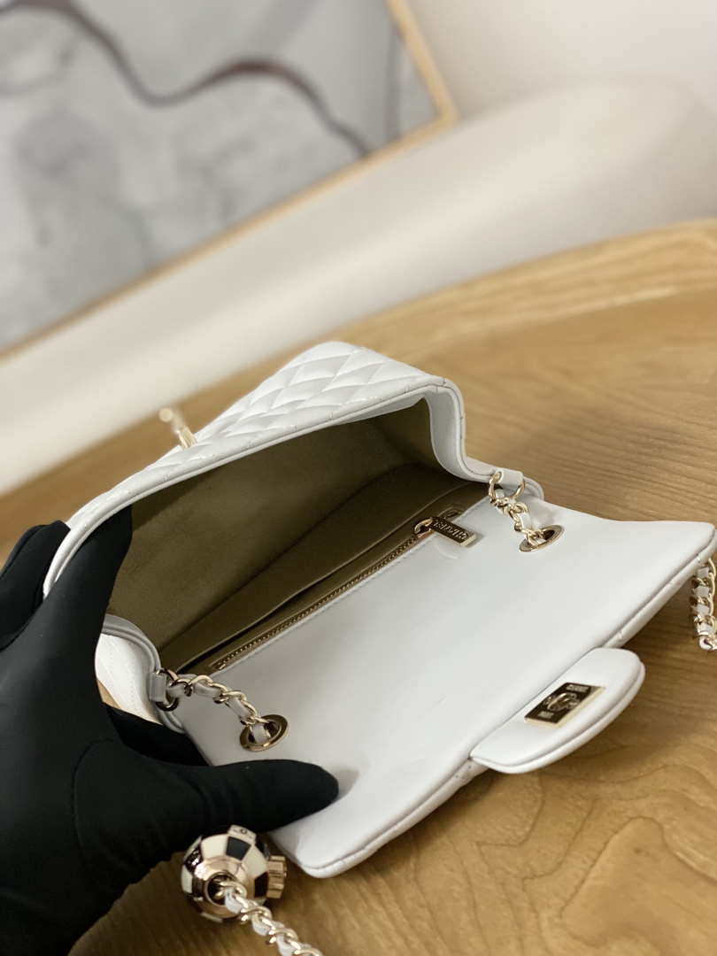 Chanel A35200 Mini Flap Bag 18cm Lambskin White 1115 With Ball - Default Title - View 8