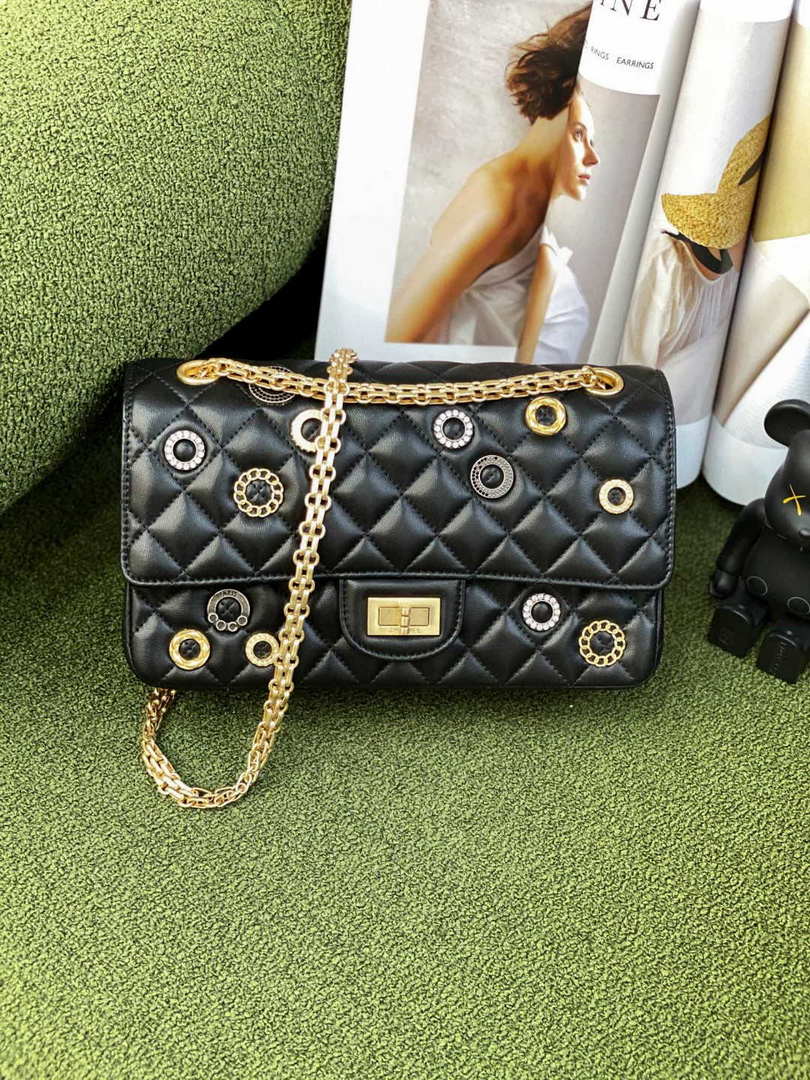 Chanel A37586 2.55 Handbag Calfskin Strass Glass Pearls Gold