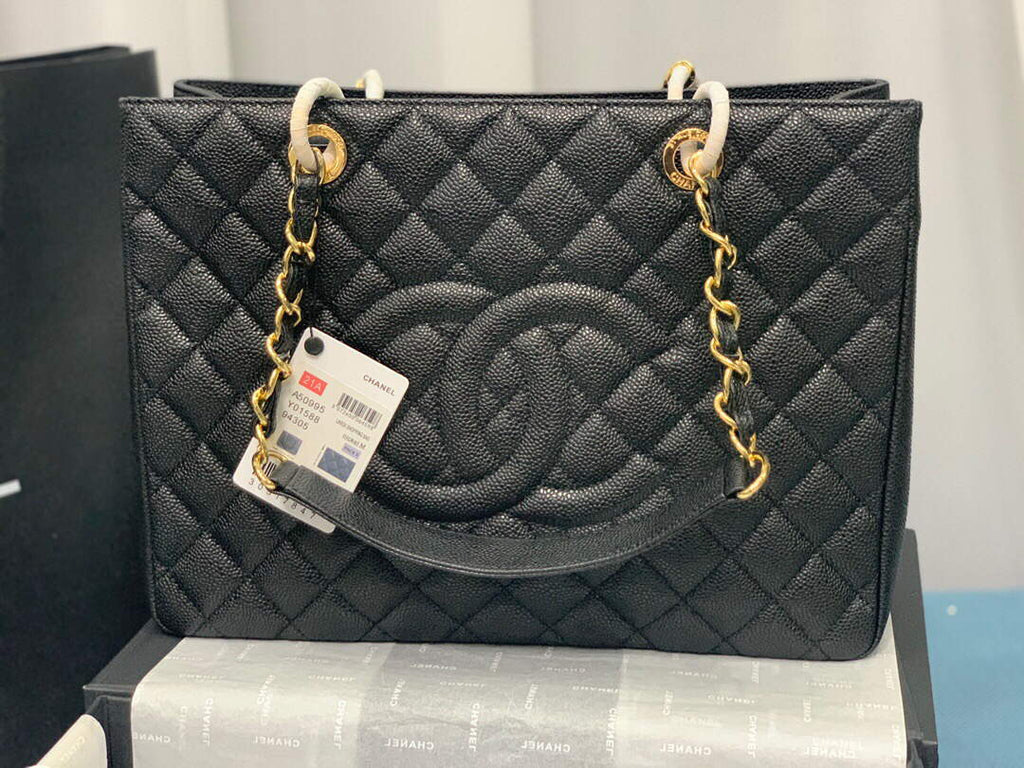 Chanel A50995 Matelasse GST Chain Tote bag caviar Calfskin leather Black Gold