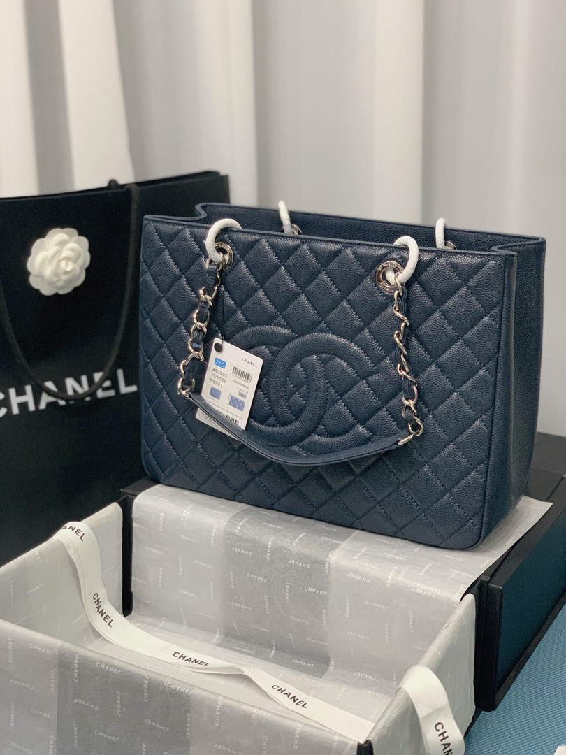 Chanel A50995 Matelasse GST Chain Tote bag caviar Calfskin leather Navy Blue Silver - Default Title - View 1