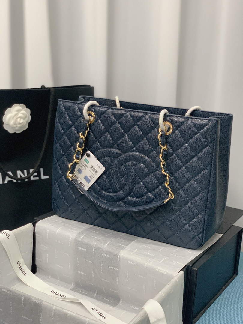 Chanel A50995 Matelasse GST Chain Tote bag caviar Calfskin leather Navy Blue Gold - Default Title - View 1