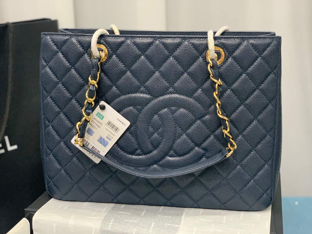 Chanel A50995 Matelasse GST Chain Tote bag caviar Calfskin leather Navy Blue Gold - Default Title - View 2