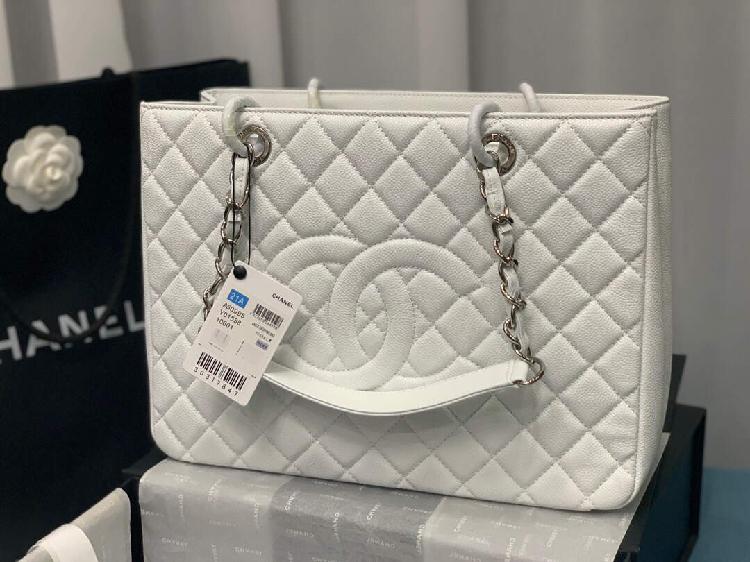 Chanel A50995 Matelasse GST Chain Tote bag caviar Calfskin leather White Silver - Default Title - View 2