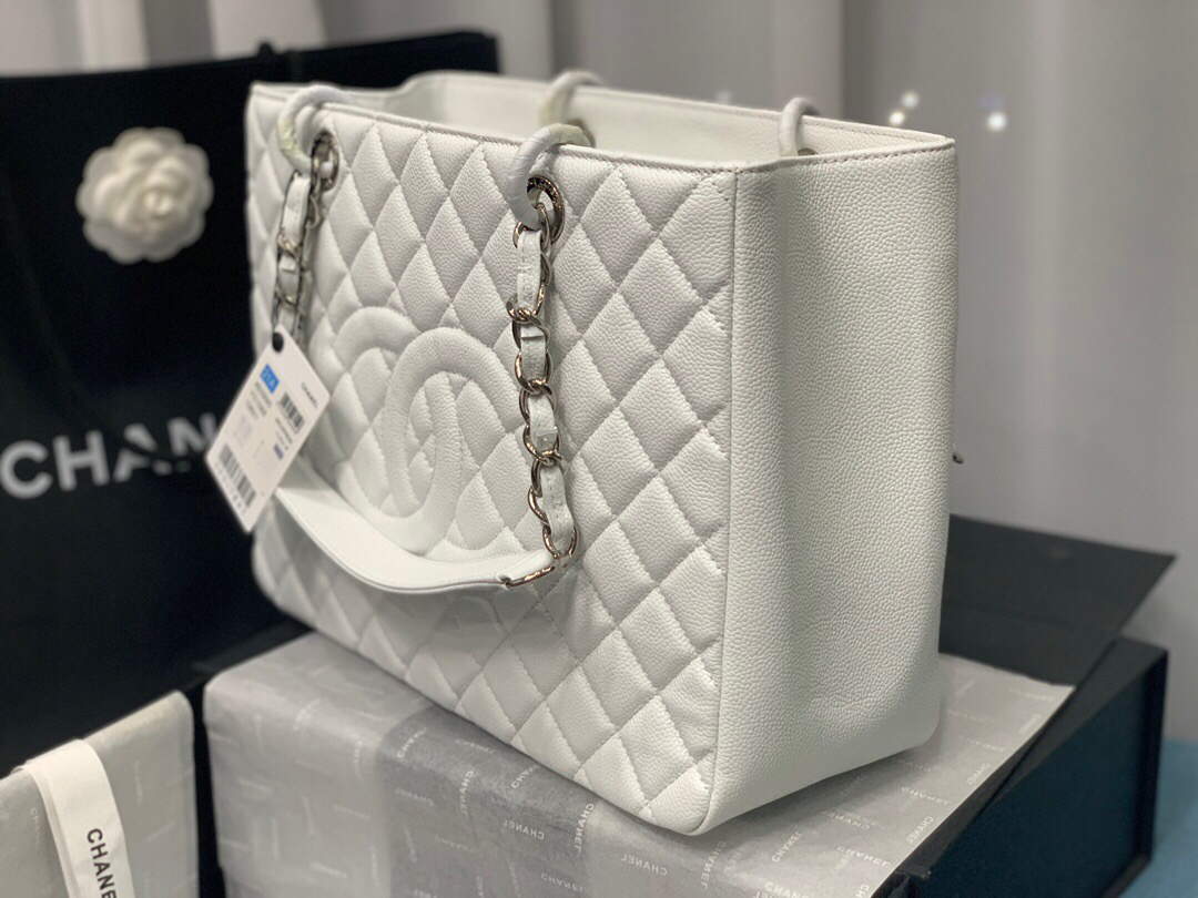 Chanel A50995 Matelasse GST Chain Tote bag caviar Calfskin leather White Silver - Default Title - View 5