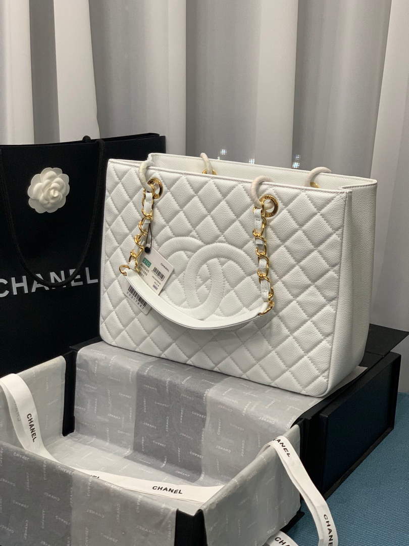 Chanel A50995 Matelasse GST Chain Tote bag caviar Calfskin leather White Gold - Default Title - View 1