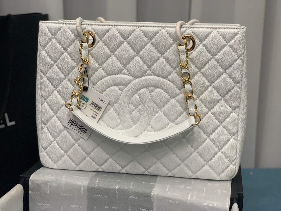 Chanel A50995 Matelasse GST Chain Tote bag caviar Calfskin leather White Gold