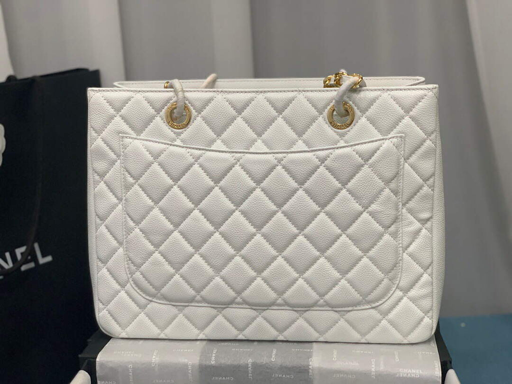 Chanel A50995 Matelasse GST Chain Tote bag caviar Calfskin leather White Gold