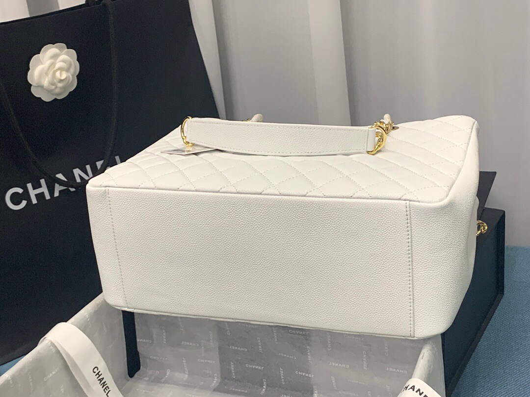 Chanel A50995 Matelasse GST Chain Tote bag caviar Calfskin leather White Gold