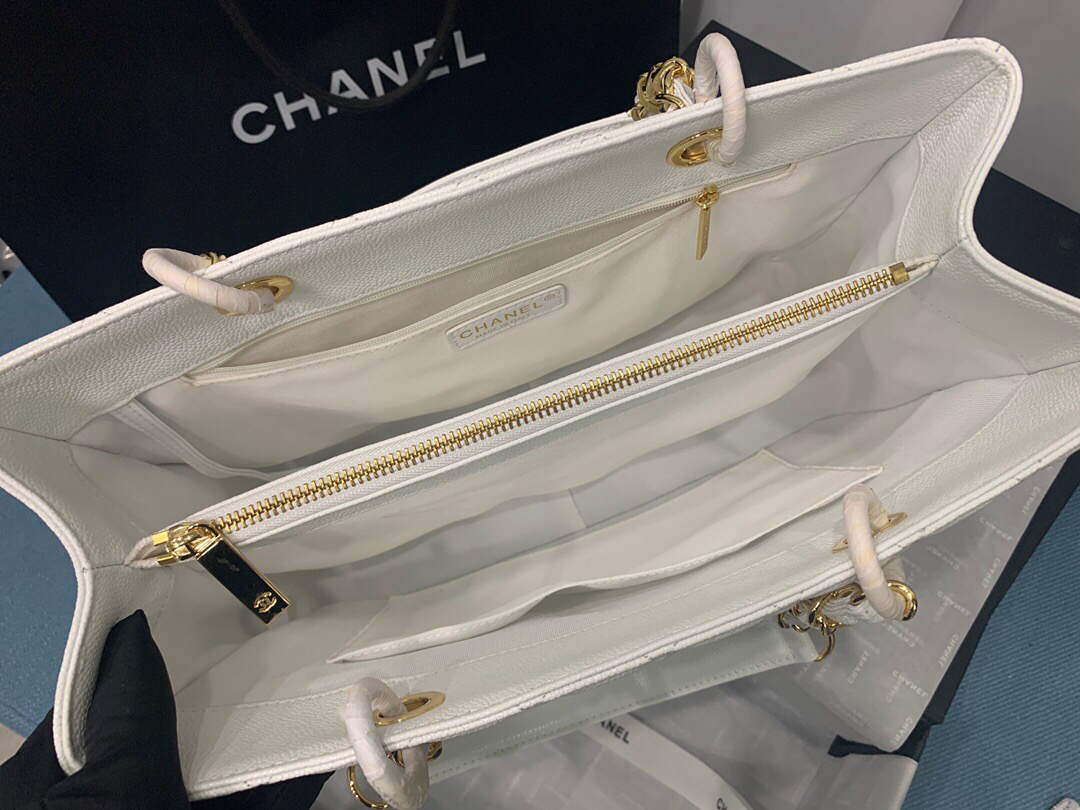 Chanel A50995 Matelasse GST Chain Tote bag caviar Calfskin leather White Gold